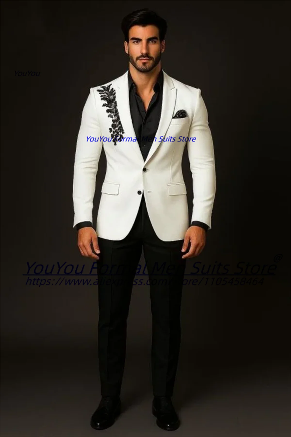 Customized White Peaked Lapel Appliques Prom Men Suits Slim Fit Notched Lapel Groom Wedding Tuxedos 2 Pieces Sets Costume Homme
Customized White Peaked Lapel Appliques Prom Men Suits Slim Fit Notched Lapel Groom Wedding Tuxedos 2 Pieces Sets Costume Homme