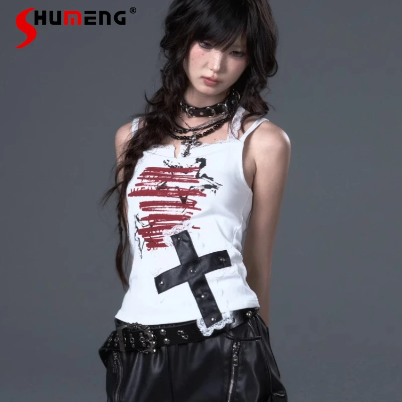 Women's Clothing Punk Style Subculture Personality Print Camisoles White Lace Splicing Slim Fit Top Sling Vest Pullover Ladies
Women's Clothing Punk Style Subculture Personality Print Camisoles White Lace Splicing Slim Fit Top Sling Vest Pullover Ladies