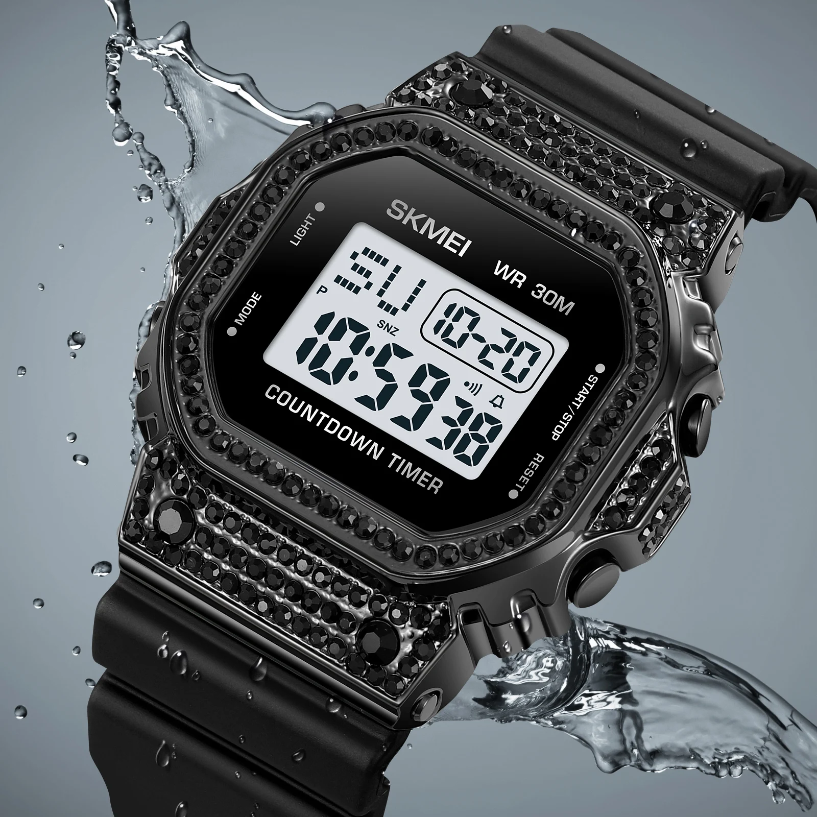 SKMEI Classic Metal Full Diamond Square Watch Modern Style Cool Countdown Waterproof Luminous Sports Electronic Watch 2000
SKMEI Classic Metal Full Diamond Square Watch Modern Style Cool Countdown Waterproof Luminous Sports Electronic Watch 2000