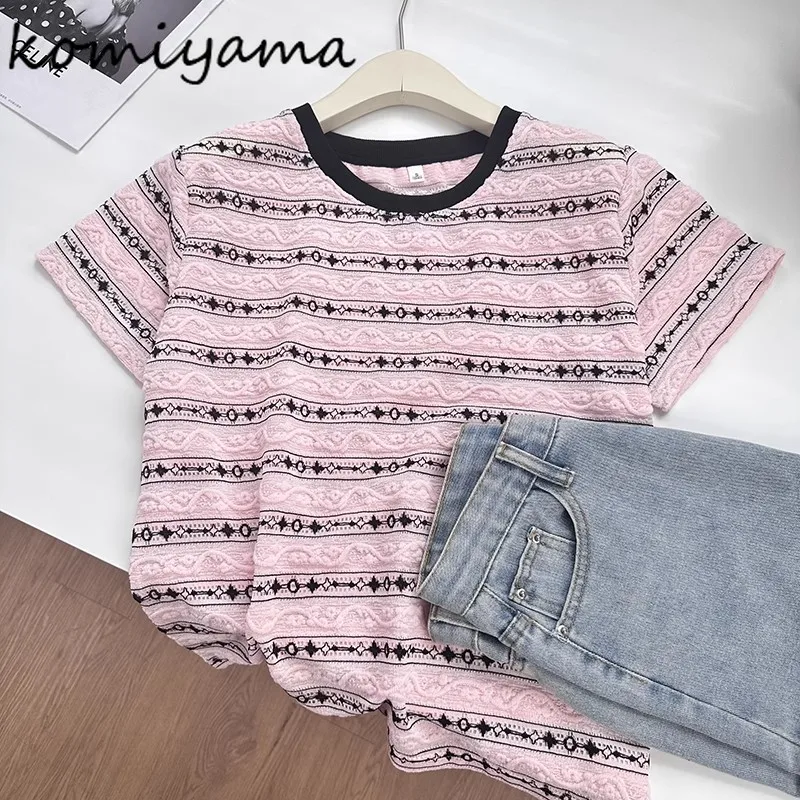 Вязаная одежда в полоску Ropa De Mujer, свободная женская одежда с круглым вырезом 1985, одежда с короткими рукавами, новая летняя повседневная футболка с вырезами Roupas
Вязаная одежда в полоску Ropa De Mujer, свободная женская одежда с круглым вырезом 1985, одежда с короткими рукавами, новая летняя повседневная футболка с вырезами Roupas