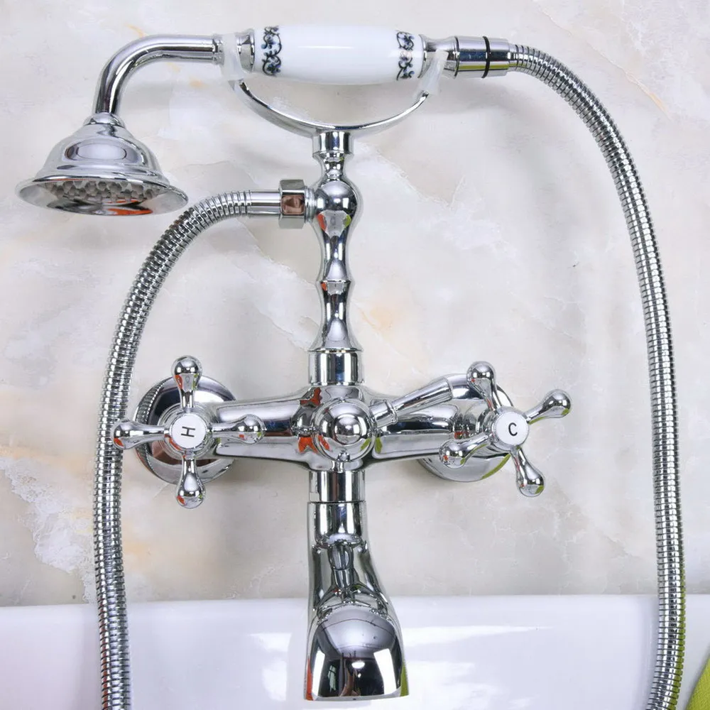 Chrome Brass Double Handle Wall Mounted Bathroom Bath Tub Faucet Set with 150CM Hand Held Shower Spray Mixer Tap 2na186
Chrome Brass Double Handle Wall Mounted Bathroom Bath Tub Faucet Set with 150CM Hand Held Shower Spray Mixer Tap 2na186