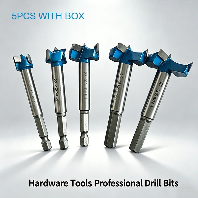 35mm Hinge Boring Bit Set 5Pcs - Wood Forstner Drill Bits for Door Lock Cabinet Hinge Hole Drilling
35mm Hinge Boring Bit Set 5Pcs - Wood Forstner Drill Bits for Door Lock Cabinet Hinge Hole Drilling