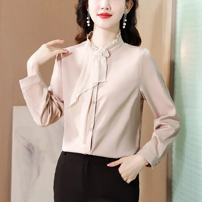 Women Clothing Korean Fashion Elegant Ruffles Chiffon Shirts Spring Autumn Long Sleeve Solid Loose Mulberry Silk Blouse Female
Women Clothing Korean Fashion Elegant Ruffles Chiffon Shirts Spring Autumn Long Sleeve Solid Loose Mulberry Silk Blouse Female