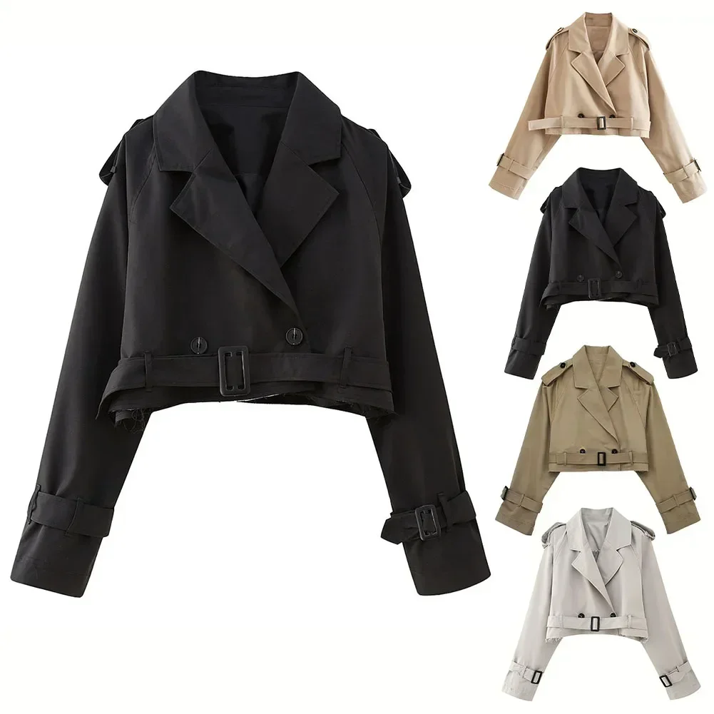 Women Cropped Blazers Jackets Autumn Elegant Vintage Solid Color Long Sleeve Double Breasted Trench Coat With Belt
Women Cropped Blazers Jackets Autumn Elegant Vintage Solid Color Long Sleeve Double Breasted Trench Coat With Belt