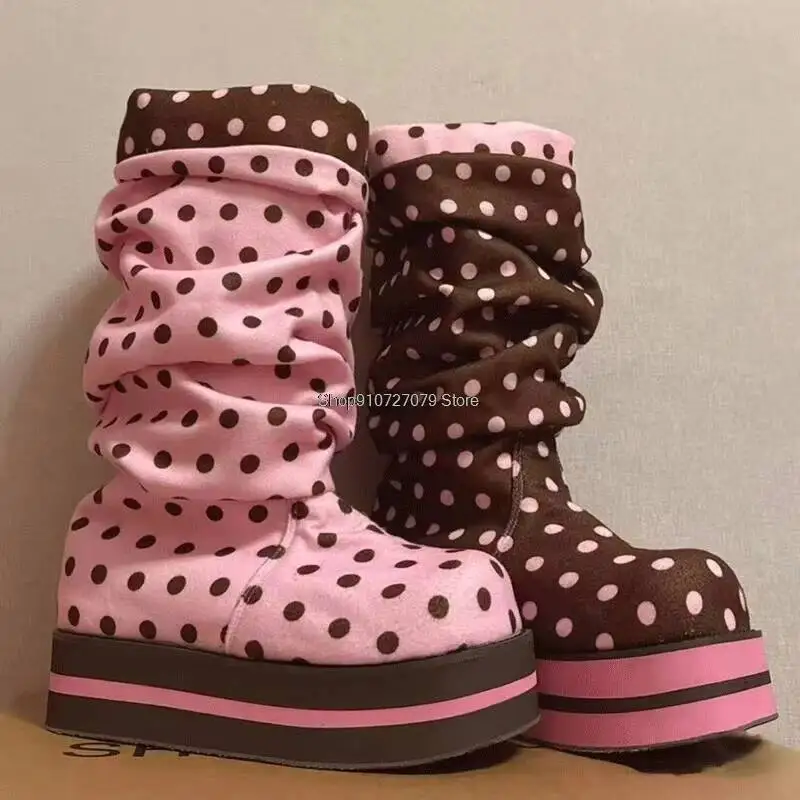 2026 Lolita Girl Mixed Color Polka Dot Pleated Chunky Bottom Height Increasing Long Boots Women Catwalk Party Dress Shoes
2026 Lolita Girl Mixed Color Polka Dot Pleated Chunky Bottom Height Increasing Long Boots Women Catwalk Party Dress Shoes
