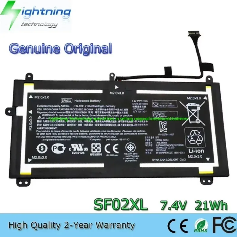 SF02XL 7.4V 21Wh Genuine Notebook Battery for HP Tablet HSTNN-DB6H 756187-2C1 756187-2B1 756417-001 TPN-C118 TPN-C119
SF02XL 7.4V 21Wh Genuine Notebook Battery for HP Tablet HSTNN-DB6H 756187-2C1 756187-2B1 756417-001 TPN-C118 TPN-C119