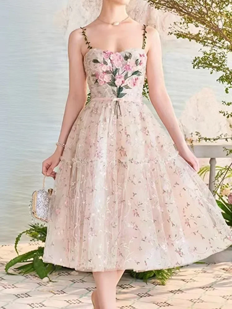 SMTHMA New Arrival Flower Embroidery Sweet Summer Dress Women Sexy Spaghetti Strap Mesh Mid-Length Dresses Female Clothing
SMTHMA New Arrival Flower Embroidery Sweet Summer Dress Women Sexy Spaghetti Strap Mesh Mid-Length Dresses Female Clothing