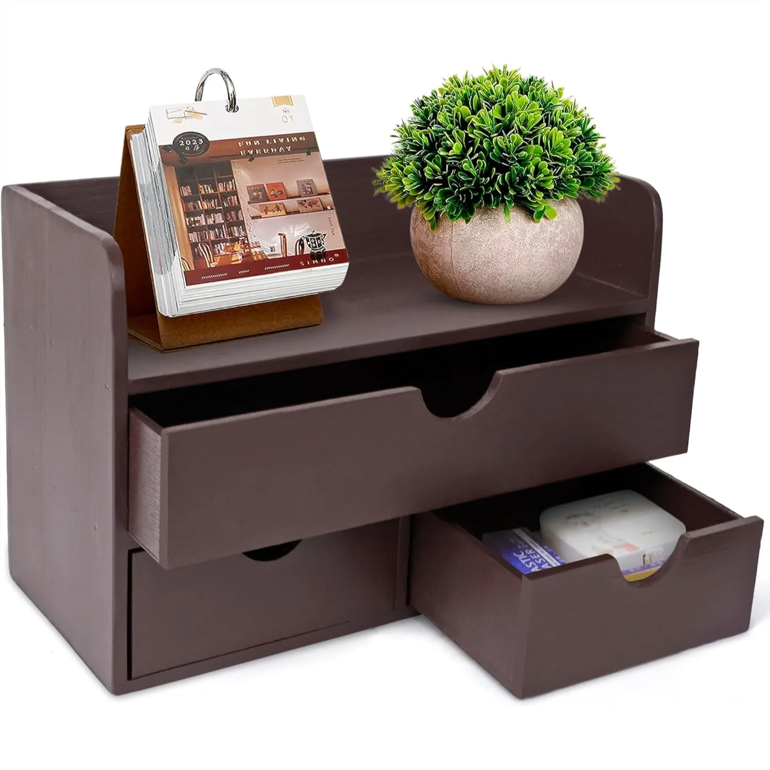 Wooden Office Desk Organizer, Vintage Style Desktop Storage Caddy with 3 Drawers and Top Tray Shelf, 13.6x9x7 Inches Dark Brown
Wooden Office Desk Organizer, Vintage Style Desktop Storage Caddy with 3 Drawers and Top Tray Shelf, 13.6x9x7 Inches Dark Brown