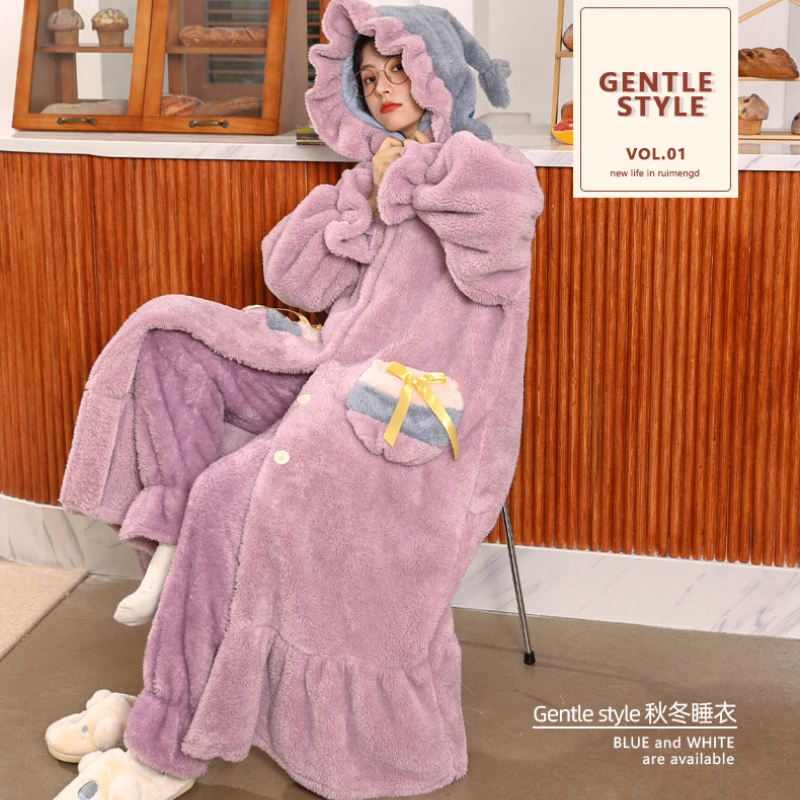 Women's Pajamas Winter Thickened plus Velvet Pajama Autumn and Winter Long Style Can Be Outerwear Homewear
Women's Pajamas Winter Thickened plus Velvet Pajama Autumn and Winter Long Style Can Be Outerwear Homewear