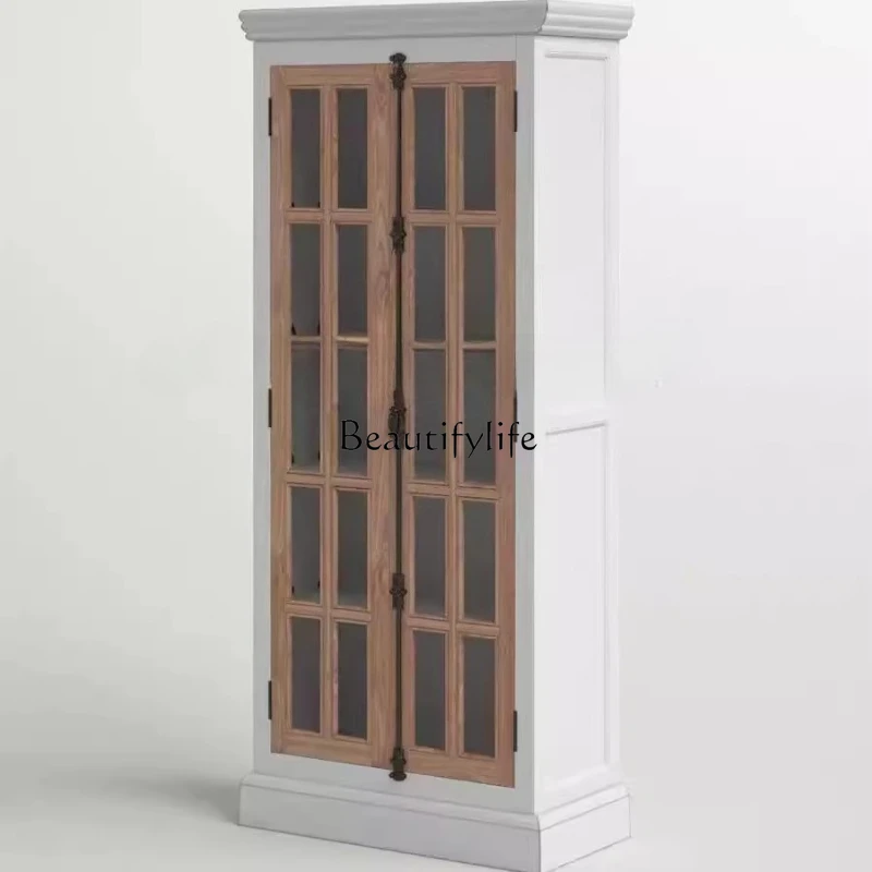 French retro solid wood display cabinet antique double door dining edge glass door storage cabinet
French retro solid wood display cabinet antique double door dining edge glass door storage cabinet