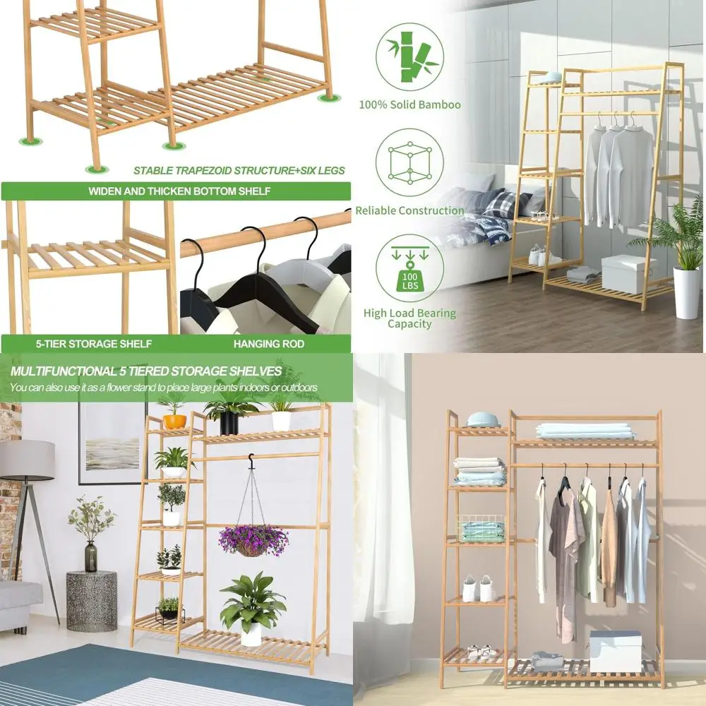 Bamboo Clothing Garment Rack,Free Standing Clothes Coat Hanger,Closet Organizer w/Shoe Rack,Multi-tiered Wardrobe Storage Shelve
Bamboo Clothing Garment Rack,Free Standing Clothes Coat Hanger,Closet Organizer w/Shoe Rack,Multi-tiered Wardrobe Storage Shelve