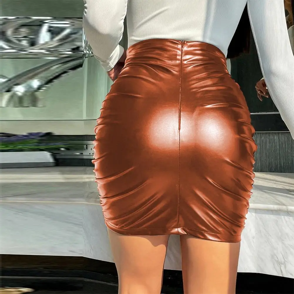 Women Clubwear Skirt Clubwear Party Mini Skirt High Waist Faux Leather Sheath with Pleated Zipper Smooth Breathable for Women
Women Clubwear Skirt Clubwear Party Mini Skirt High Waist Faux Leather Sheath with Pleated Zipper Smooth Breathable for Women