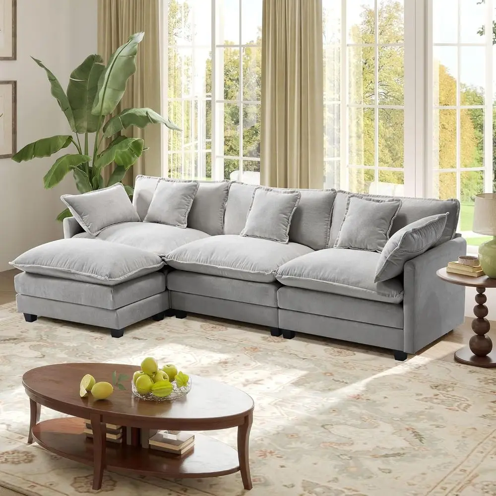 Sectional Sofa with Deep Seating, 3 Seats, Chenille Fabric, Plush Cloud Comfort, Includes Throw Pillows and Ottoman
Sectional Sofa with Deep Seating, 3 Seats, Chenille Fabric, Plush Cloud Comfort, Includes Throw Pillows and Ottoman