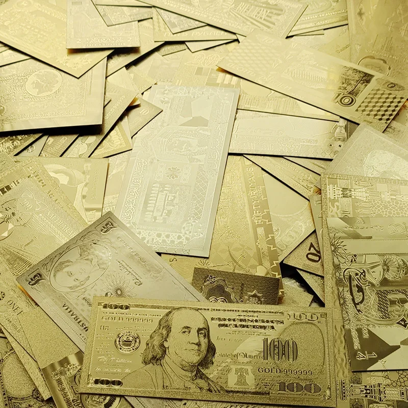 6Pcs/set 24K Gold Plated Banknotes Dollar Pound Gold Foil Banknote Set Plastic Money for Business Crafts Gift for Collection
6Pcs/set 24K Gold Plated Banknotes Dollar Pound Gold Foil Banknote Set Plastic Money for Business Crafts Gift for Collection