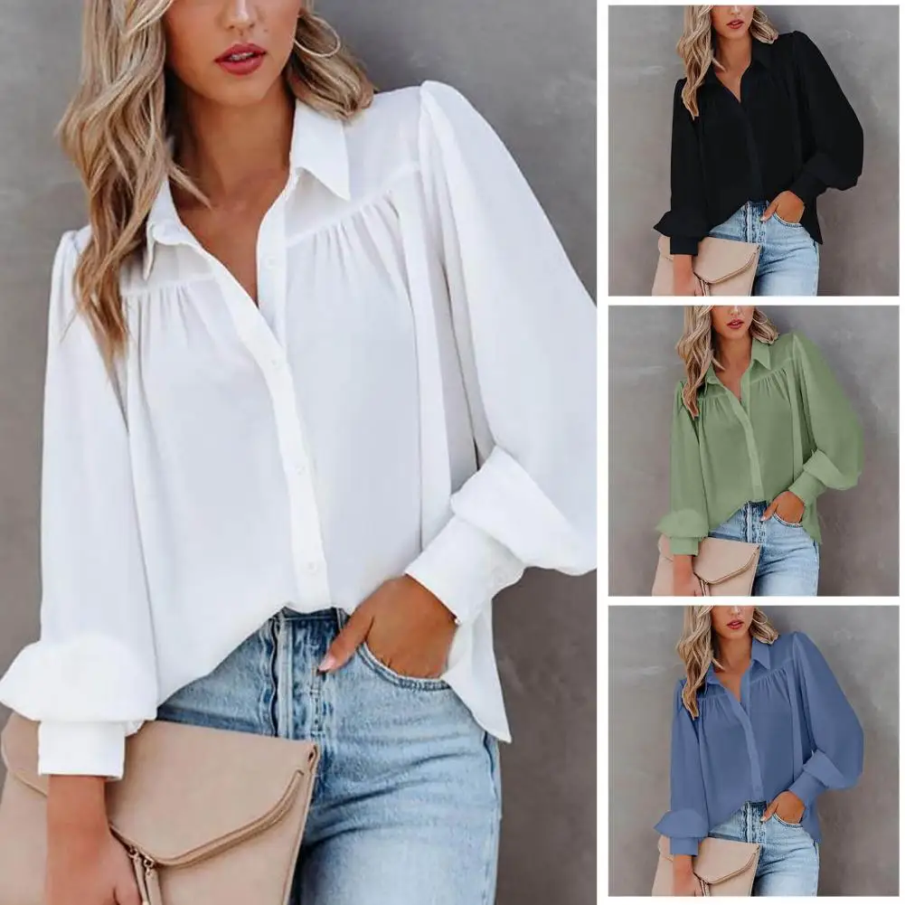 Turn-down Collar Long Sleeves Pleated Single Breasted Women Shirt Top Casual Lantern Sleeve Fashion Shirt Blouse Female Clothing
Turn-down Collar Long Sleeves Pleated Single Breasted Women Shirt Top Casual Lantern Sleeve Fashion Shirt Blouse Female Clothing