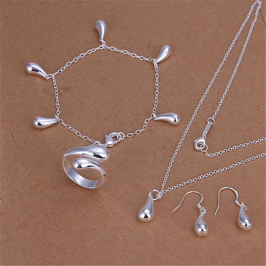925 Sterling Silver Water Droplets Pendant Bracelet Necklace Earrings Drop Rings Jewelry Sets for Women Fashion Party Good Gifts
925 Sterling Silver Water Droplets Pendant Bracelet Necklace Earrings Drop Rings Jewelry Sets for Women Fashion Party Good Gifts