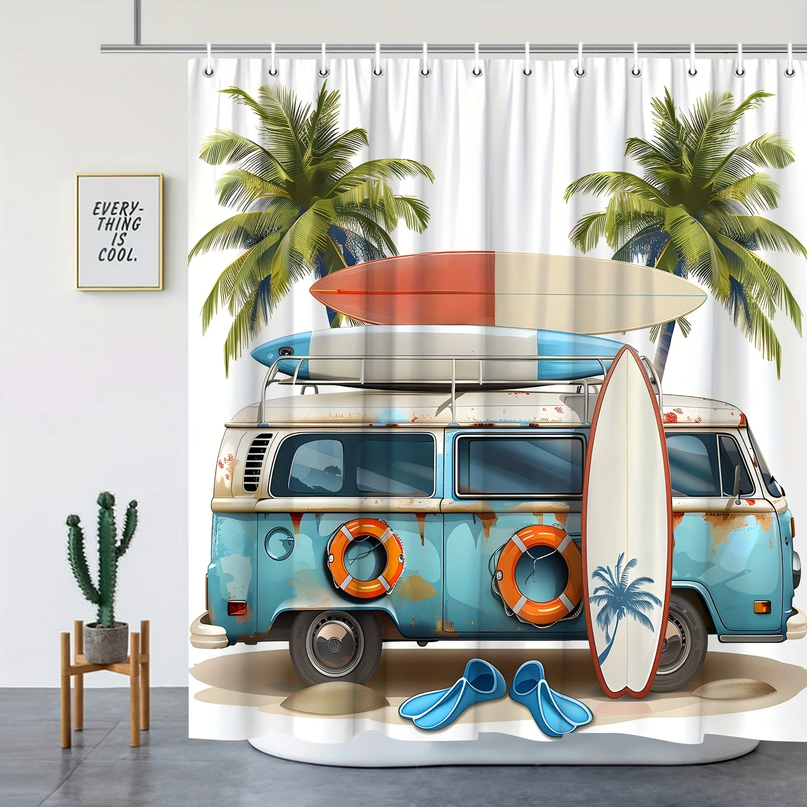"Cartoon Surf Van Shower Curtain - Summer Ocean Theme, Polyester, Machine Washable, All-Season Bathroom Decor, Holiday Gift"
"Cartoon Surf Van Shower Curtain - Summer Ocean Theme, Polyester, Machine Washable, All-Season Bathroom Decor, Holiday Gift"
