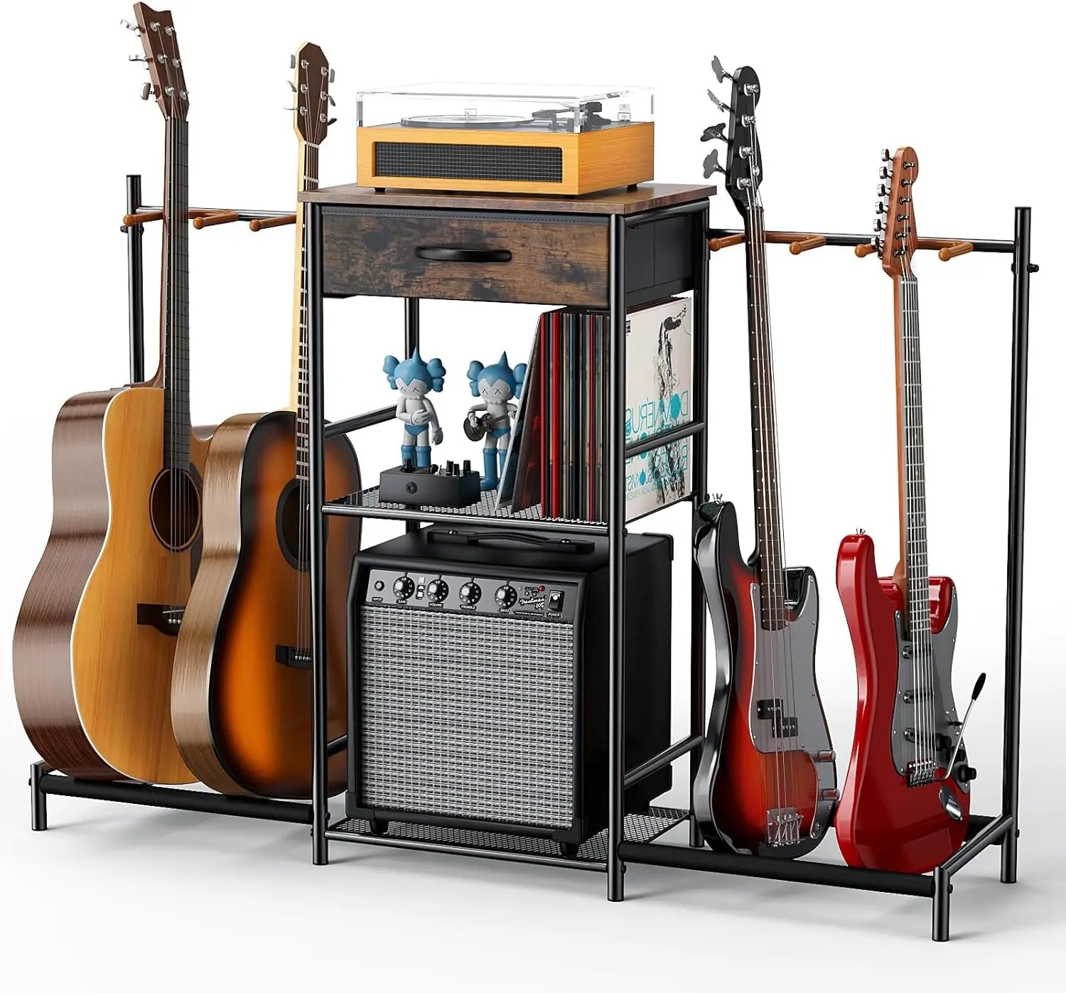3-Tier Guitar Stand with 4 Holders, Amp Rack & Drawer, Heavy Duty Floor Stand for Multiple Guitars, Electric Bass, Ukulele, Cello, Banjo, Music Studio Storage
3-Tier Guitar Stand with 4 Holders, Amp Rack & Drawer, Heavy Duty Floor Stand for Multiple Guitars, Electric Bass, Ukulele, Cello, Banjo, Music Studio Storage