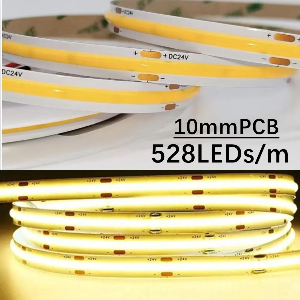DC 24V 12V COB LED Strip Light IP30 High Density 528Leds/M Warm Natural White Room Decor Flexible Rope Lights 10mm PCB
DC 24V 12V COB LED Strip Light IP30 High Density 528Leds/M Warm Natural White Room Decor Flexible Rope Lights 10mm PCB