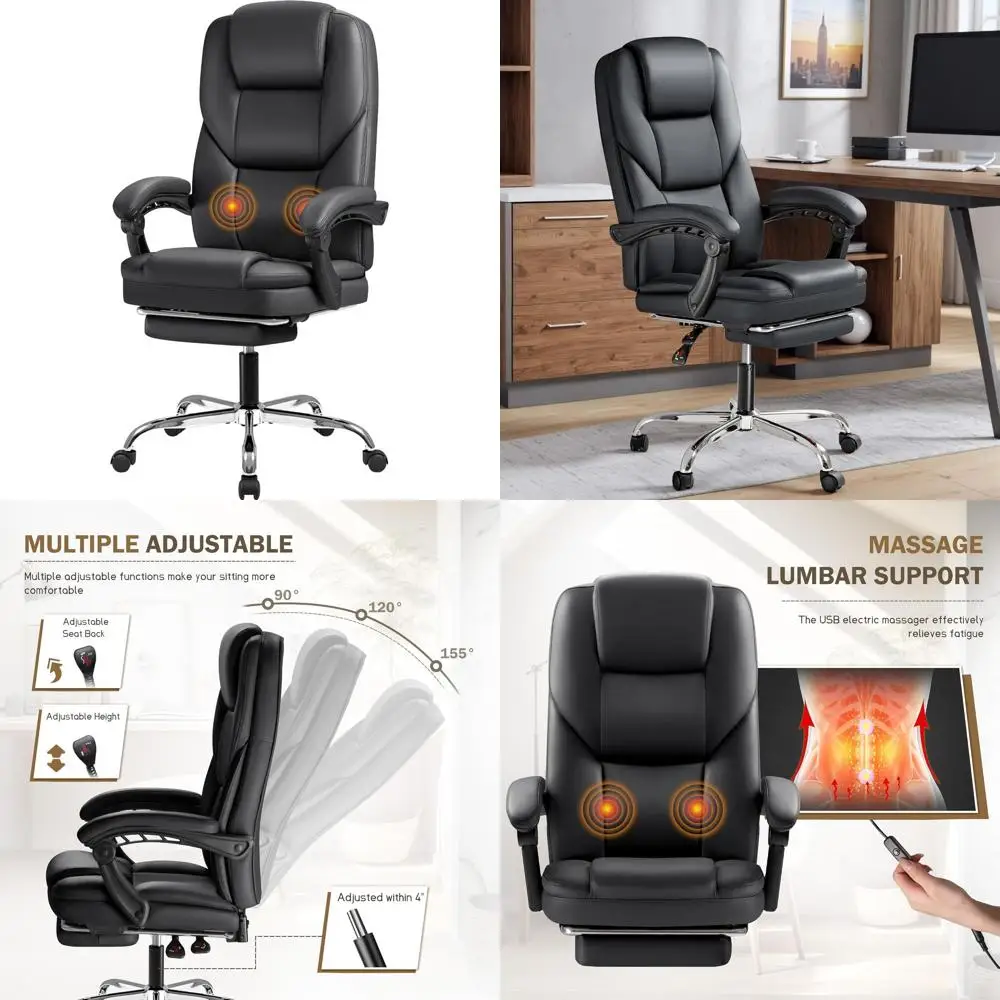 Ergonomic High-Back Leather Office Chair for Big and Tall, Reclining with Lumbar Support, 400lbs Capacity (Black)
Ergonomic High-Back Leather Office Chair for Big and Tall, Reclining with Lumbar Support, 400lbs Capacity (Black)