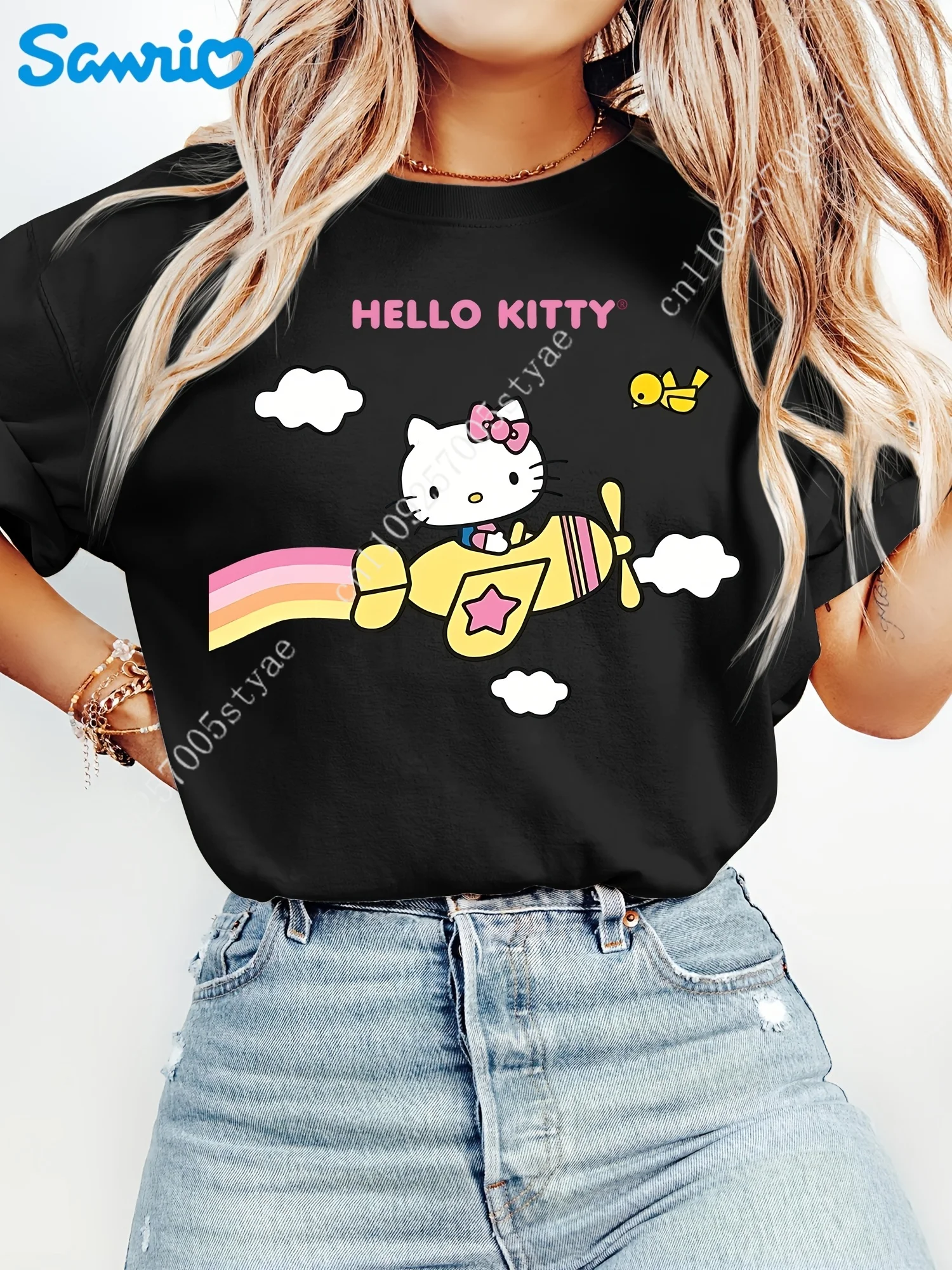 Sanrio Hello Kitty Women's T-Shirt Retro Hello Kitty Airplane Print Short Sleeve Blouse-Compatible Suitable Cosplay T-Shirt
Sanrio Hello Kitty Women's T-Shirt Retro Hello Kitty Airplane Print Short Sleeve Blouse-Compatible Suitable Cosplay T-Shirt
