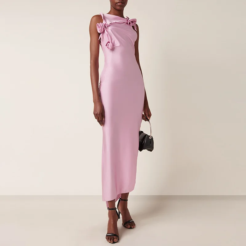 Elegant Sleeveless Long Dress 2025 New Irregular Patchwork 3D Flower Long Split Dress Women 
Elegant Sleeveless Long Dress 2025 New Irregular Patchwork 3D Flower Long Split Dress Women