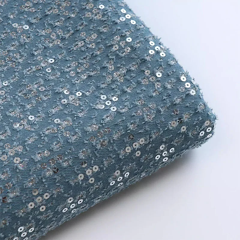 Women's Washed Denim Fabric, Pure Cotton Sequin Embroidery Fashionable Jackets, Dresses, Autumn and Winter Clothing By the Meter
Women's Washed Denim Fabric, Pure Cotton Sequin Embroidery Fashionable Jackets, Dresses, Autumn and Winter Clothing By the Meter