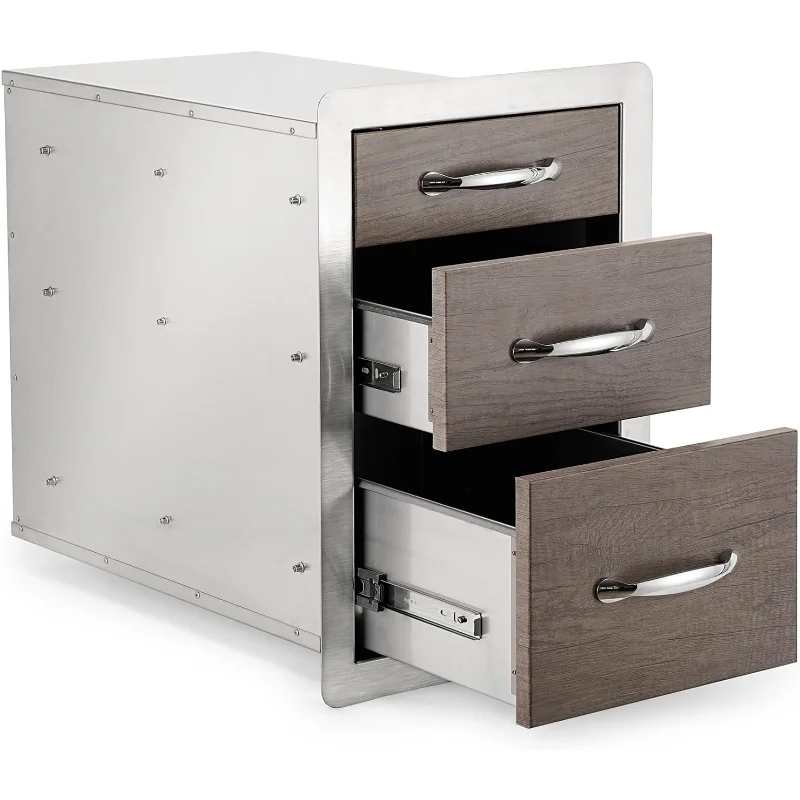Outdoor Kitchen Drawers Triple BBQ Drawers 15" W x 21.3" H x 23" D, Wood Grain Access Drawer Flush Mount for BBQ Islan
Outdoor Kitchen Drawers Triple BBQ Drawers 15" W x 21.3" H x 23" D, Wood Grain Access Drawer Flush Mount for BBQ Islan