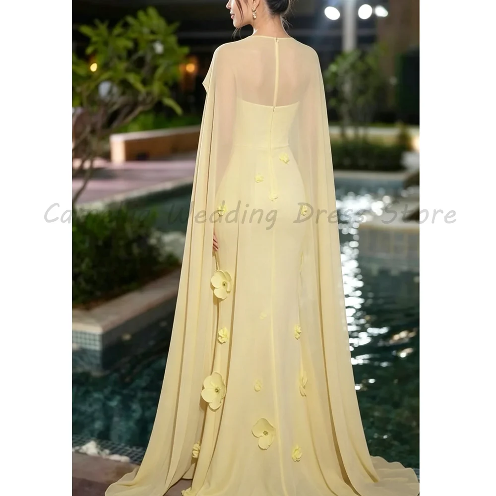 Yellow Strapless Mermaid Evening Dress Sheer Cape Overlay 3D Floral Applique Satin Formal Bridal Party Gown
Yellow Strapless Mermaid Evening Dress Sheer Cape Overlay 3D Floral Applique Satin Formal Bridal Party Gown