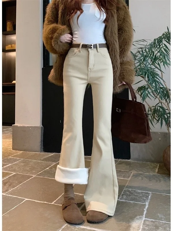 Thickened Fleece Lined High Waist Bell Bottom Denim Jeans Women's Summer New Style High Quality Long Pants Trendy Casual Wear
Thickened Fleece Lined High Waist Bell Bottom Denim Jeans Women's Summer New Style High Quality Long Pants Trendy Casual Wear