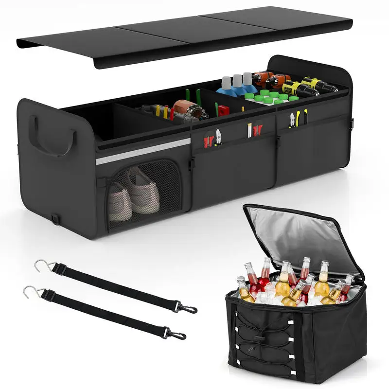 18 Gal Car Trunk Organizer with Lid 3-Compartment Portable Storage Box-Black
18 Gal Car Trunk Organizer with Lid 3-Compartment Portable Storage Box-Black