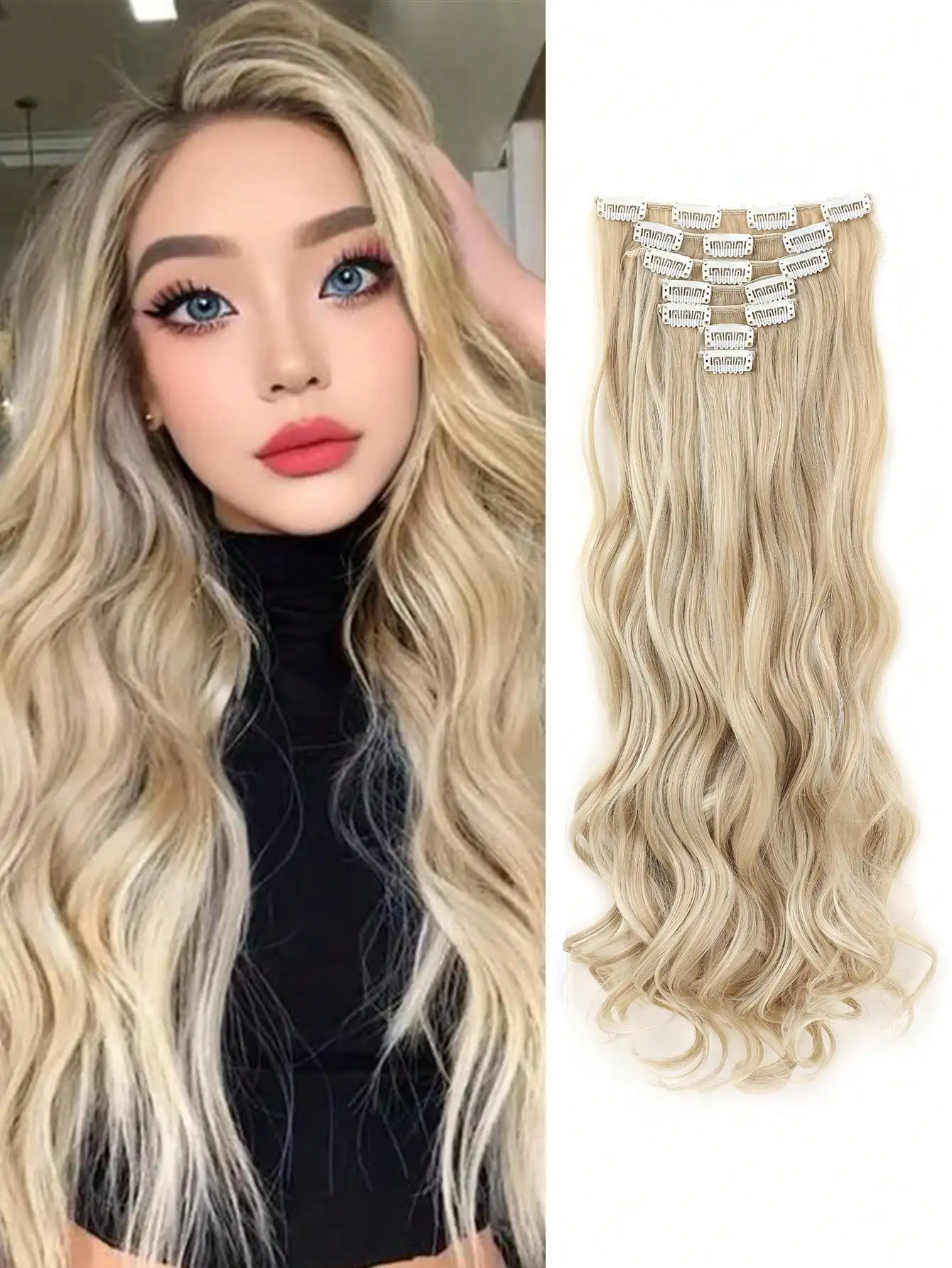 Snap-on wavy hair wig set (7-piece) synthetic 22 inches Long mermaid wavy hairstyle Wavy hair wig set with snap-on fasteners
Snap-on wavy hair wig set (7-piece) synthetic 22 inches Long mermaid wavy hairstyle Wavy hair wig set with snap-on fasteners