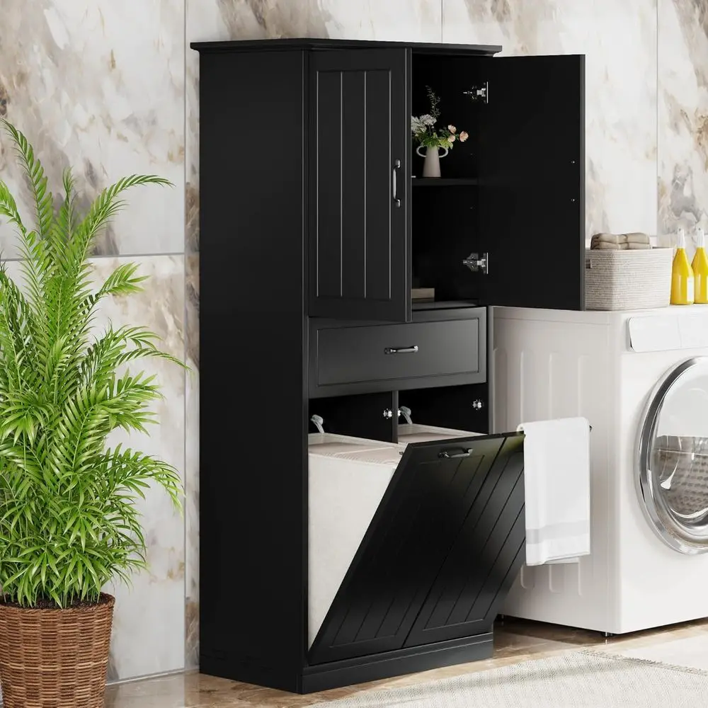 Tall Tilt Out Laundry Cabinet with 2 Tilt Out Laundry Hamper, Wood Bathroom Storage Cabinet with Doors,Drawers and Adjustable S
Tall Tilt Out Laundry Cabinet with 2 Tilt Out Laundry Hamper, Wood Bathroom Storage Cabinet with Doors,Drawers and Adjustable S