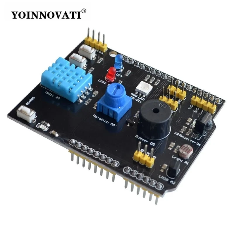 9 in 1 Sensor Board Multifunction Expansion Board DHT11 LM35 Temperature Humidity for Arduino for UNO RGB LED IR Receiver Buzze
9 in 1 Sensor Board Multifunction Expansion Board DHT11 LM35 Temperature Humidity for Arduino for UNO RGB LED IR Receiver Buzze