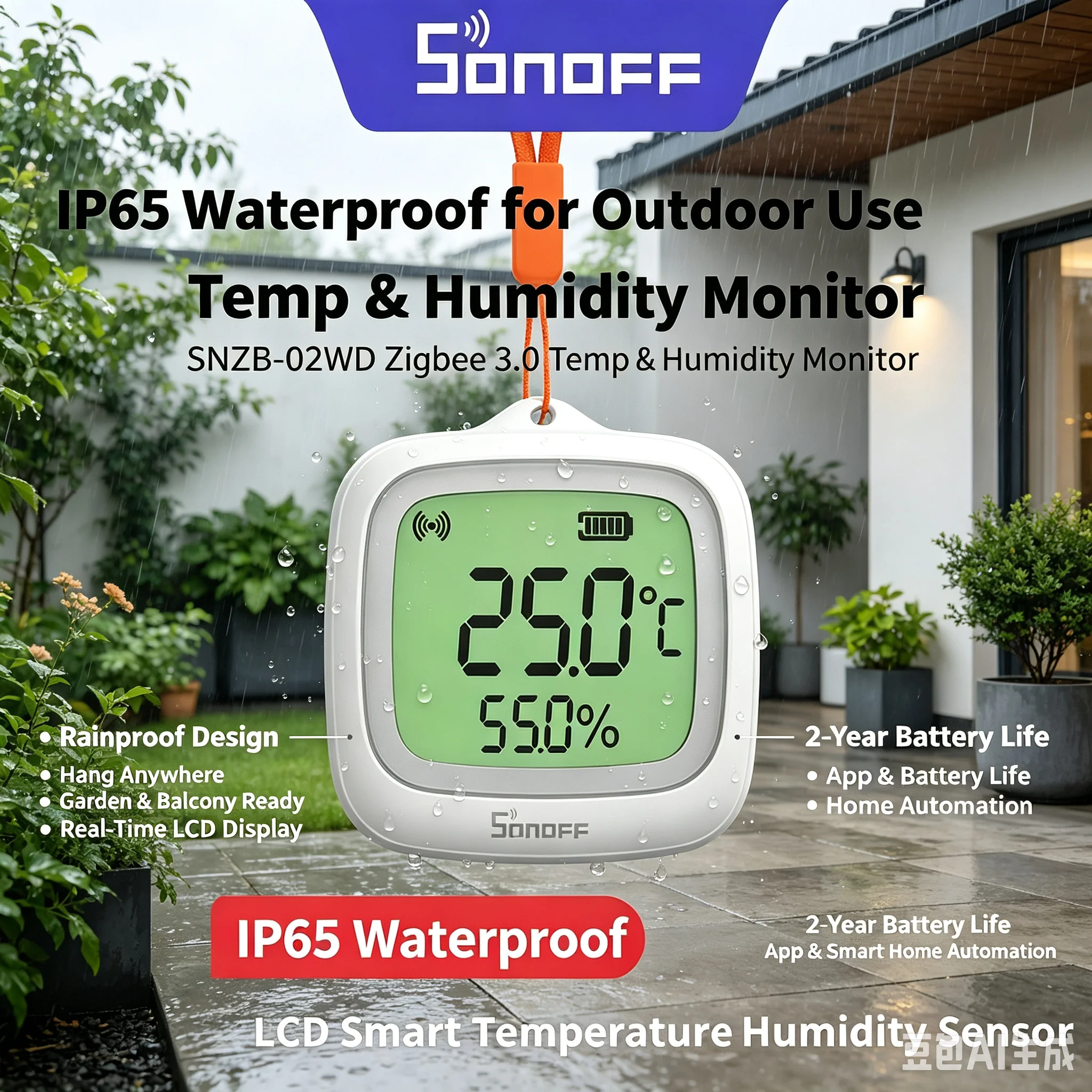 SONOFF SNZB-02WD IP65 Zigbee LCD Smart Temperature Humidity Sensor Waterproof Work with Alexa Google Home Need Sonoff Zigbee Hub
SONOFF SNZB-02WD IP65 Zigbee LCD Smart Temperature Humidity Sensor Waterproof Work with Alexa Google Home Need Sonoff Zigbee Hub