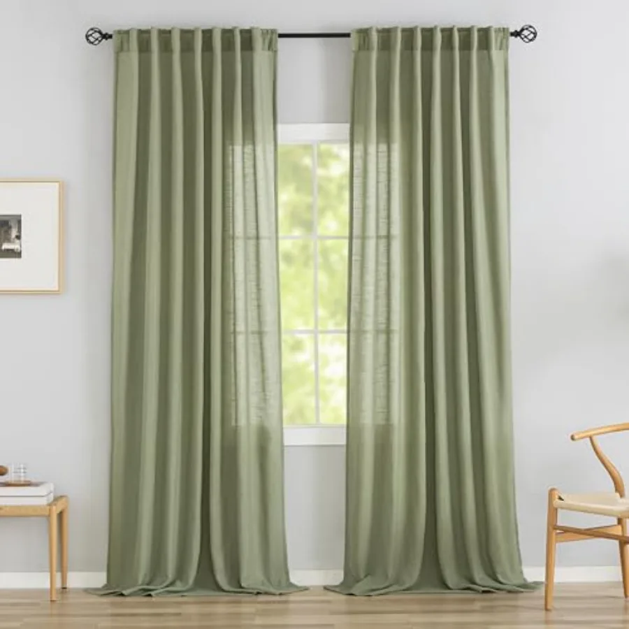 Sage Green Linen Back Tab Curtains - 94 Inch Long, 2 Panel Set for Living Room - Modern Village Hooks, Belt Pleated, Semi Priva
Sage Green Linen Back Tab Curtains - 94 Inch Long, 2 Panel Set for Living Room - Modern Village Hooks, Belt Pleated, Semi Priva