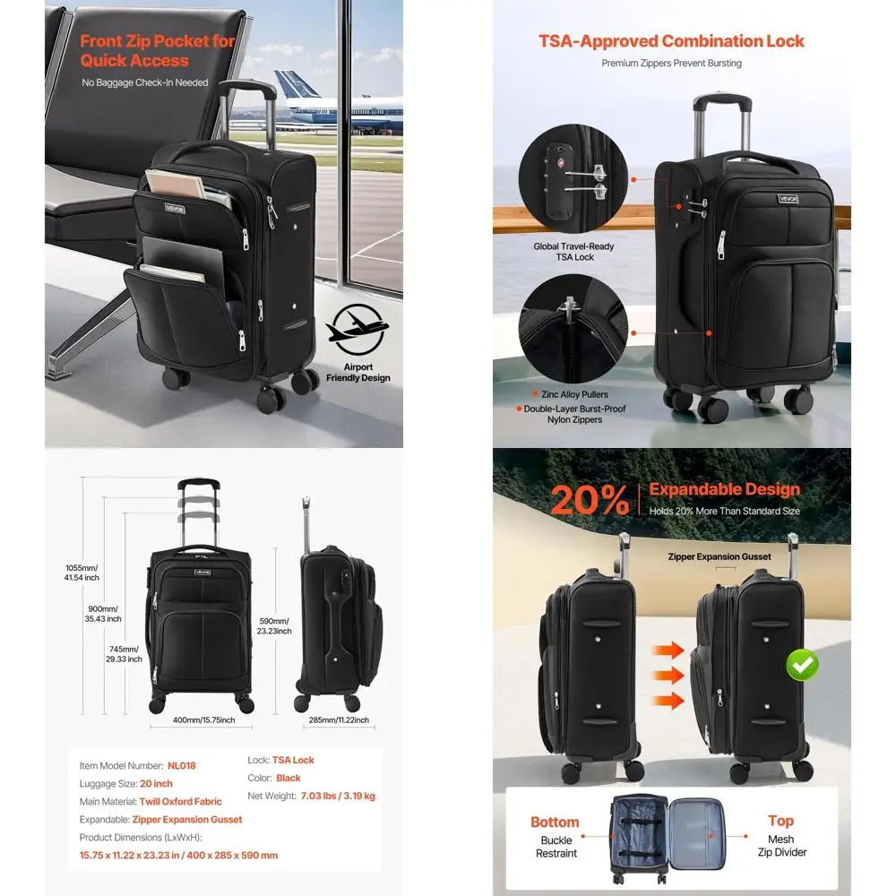 Расширяемый спиннерный чемодан с замком TSA, легкий чемодан софтбоку черного цвета
Расширяемый спиннерный чемодан с замком TSA, легкий чемодан софтбоку черного цвета