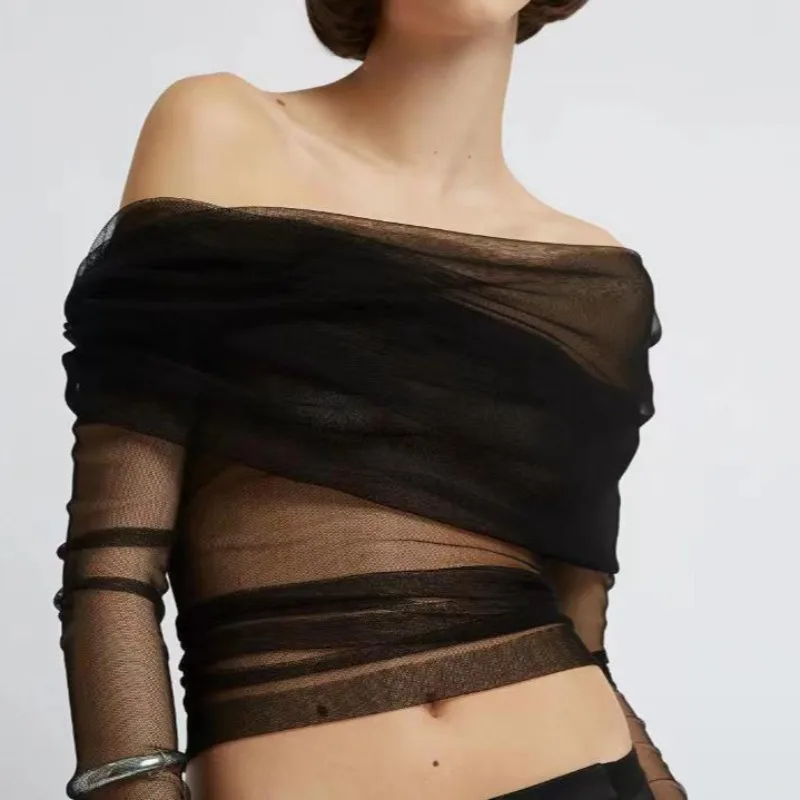 2025 Spring Mesh Sheer Crop Tops Korean Elegant Off the Shoulder T-shirt Chic Women Long Sleeves Slim Fit Cover-Ups Tees Summer
2025 Spring Mesh Sheer Crop Tops Korean Elegant Off the Shoulder T-shirt Chic Women Long Sleeves Slim Fit Cover-Ups Tees Summer