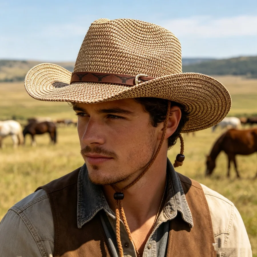 Retro Western Cowboy Straw Hat, Wide-Brimmed Sun Protection Summer Hat for Men and Women, Suitable for Outdoor Use, Grasslands, Beach Vacations, Commuting, and Everyday Wear
Retro Western Cowboy Straw Hat, Wide-Brimmed Sun Protection Summer Hat for Men and Women, Suitable for Outdoor Use, Grasslands, Beach Vacations, Commuting, and Everyday Wear