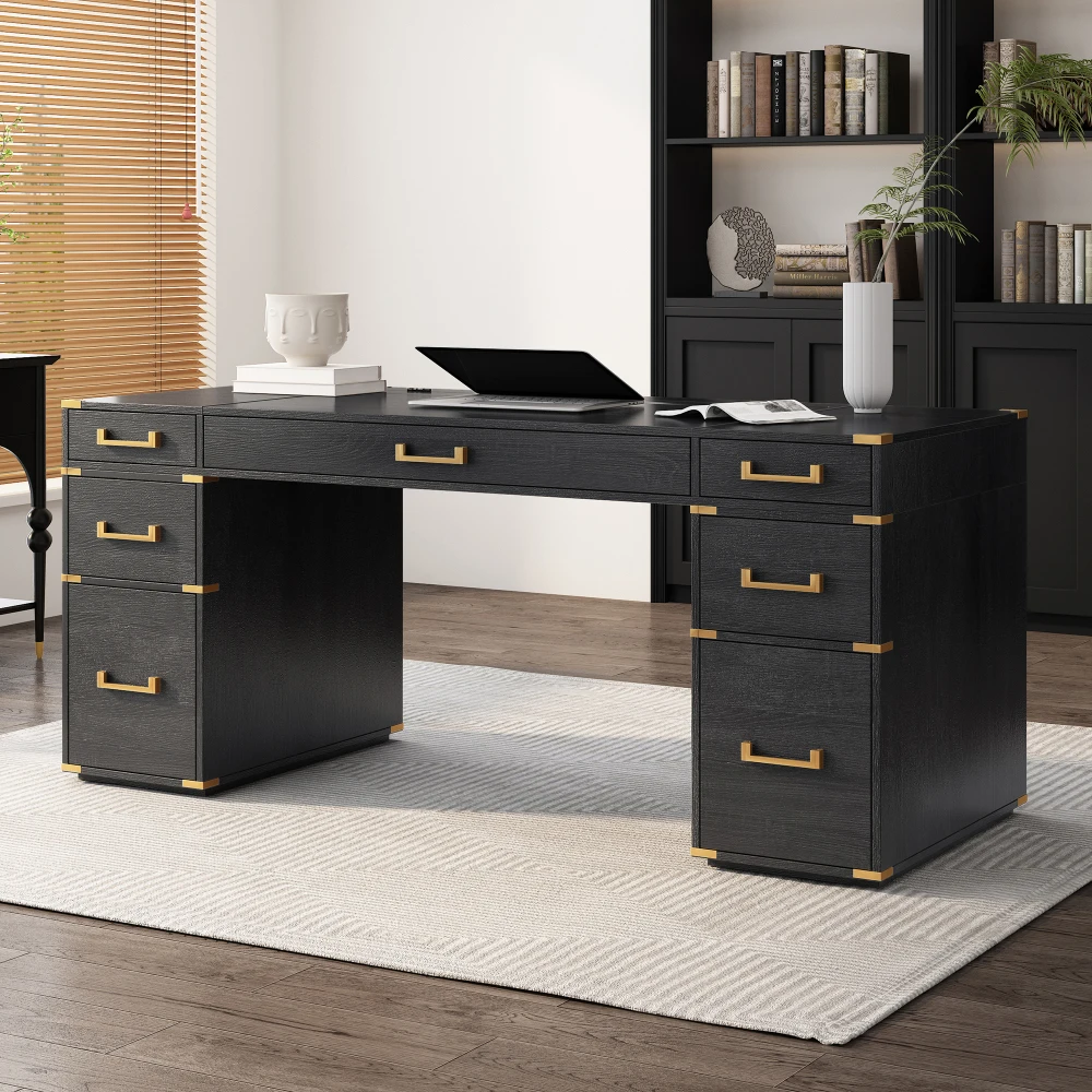 70" Extra-Large Classic and Traditional Executive Desk with Metal Edge Trim ,Writing Desk with 2 file drawers,USB Ports
70" Extra-Large Classic and Traditional Executive Desk with Metal Edge Trim ,Writing Desk with 2 file drawers,USB Ports