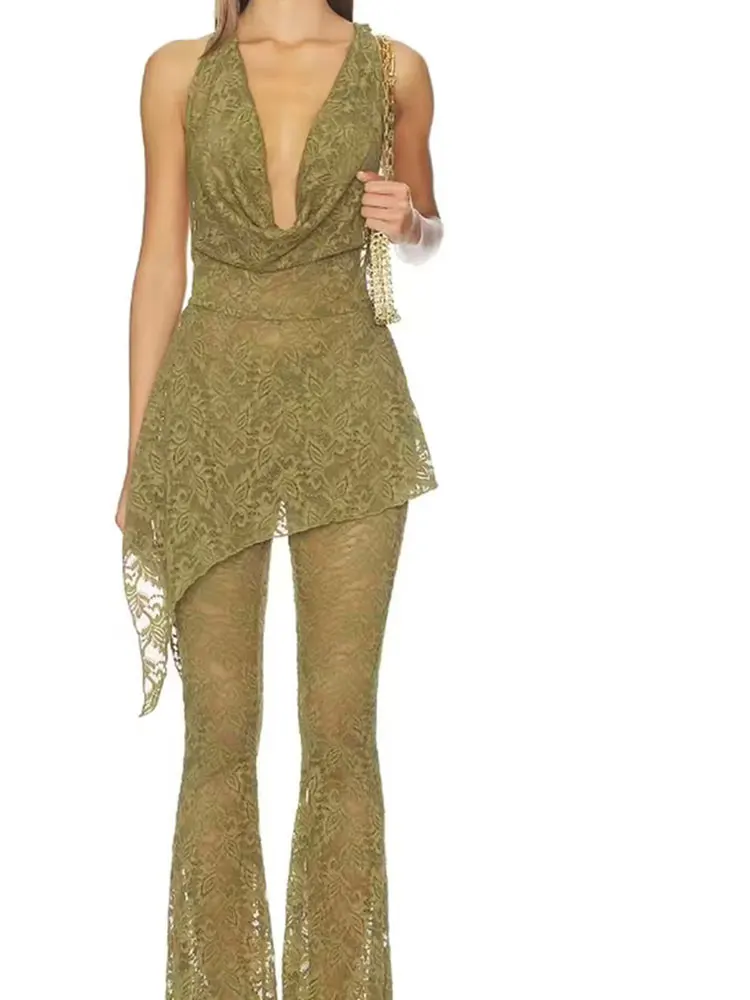 20206 Summer New Slim-fit Women's Suit Deep V Neck Irregular Lace Hollow Vest Top+High Waist Lace Pants Sexy Two-piece Set
20206 Summer New Slim-fit Women's Suit Deep V Neck Irregular Lace Hollow Vest Top+High Waist Lace Pants Sexy Two-piece Set