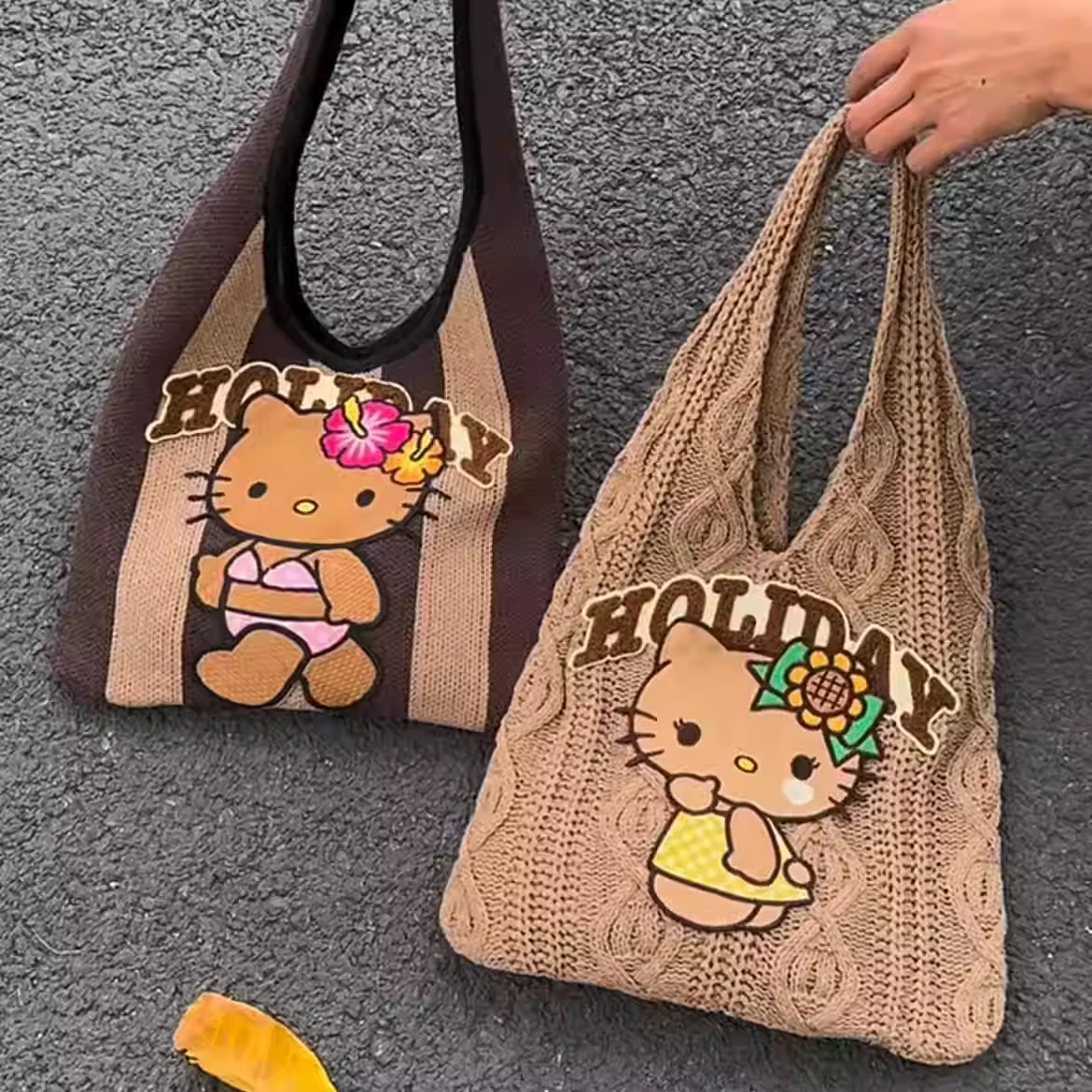Kawaii Sanrio Hello Kitty Handbag Cute Cartoon Vintage Merad Knitting Handmade Woolen Knitting Tote Bag Anime Shoulder Handbag
Kawaii Sanrio Hello Kitty Handbag Cute Cartoon Vintage Merad Knitting Handmade Woolen Knitting Tote Bag Anime Shoulder Handbag