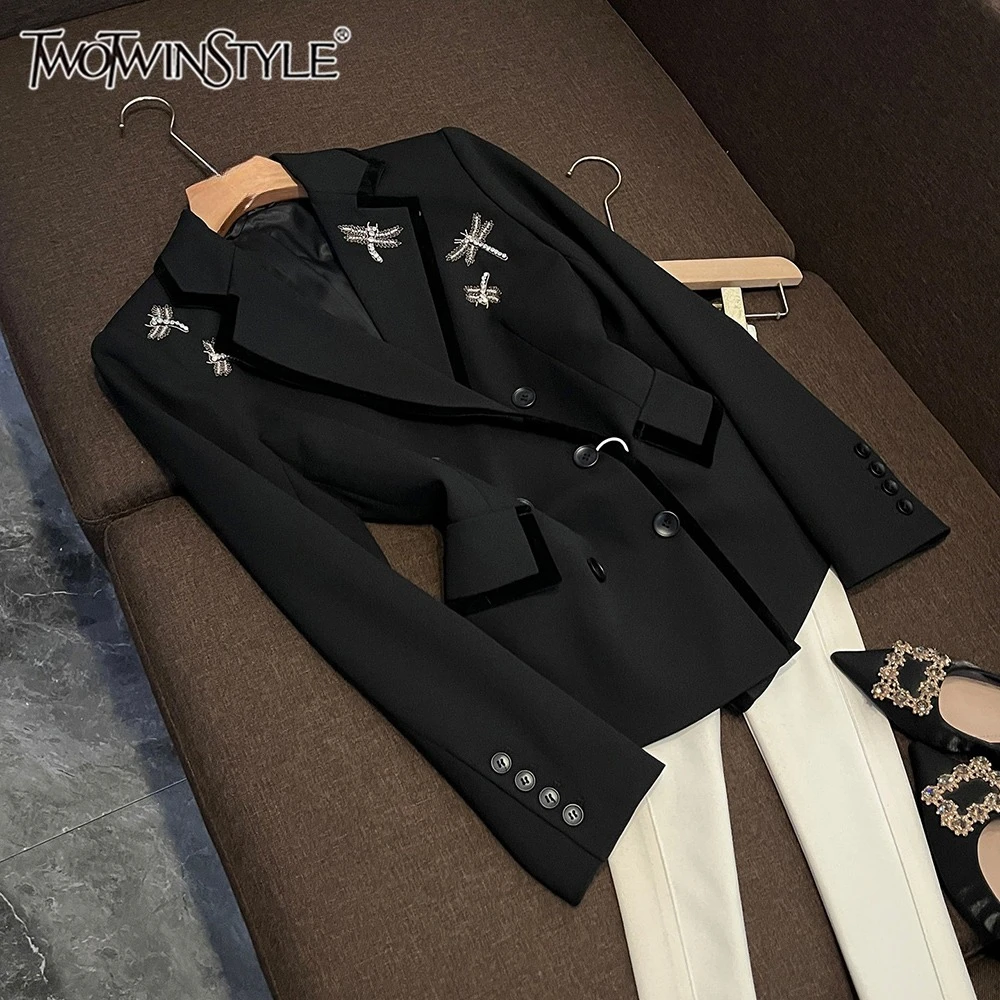 TWOTWINSTYLE Temperament Solid Blazers For Women V Neck Long Sleeve Spliced Appliques Casual Commute Jackets Female KJA529463
TWOTWINSTYLE Temperament Solid Blazers For Women V Neck Long Sleeve Spliced Appliques Casual Commute Jackets Female KJA529463