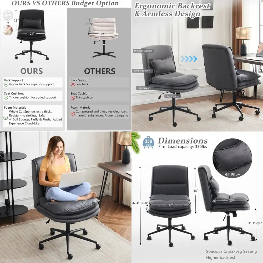 18 High Back Armless Swivel Desk Chair with Wheels, Comfortable Padded Seat for Home Office, Modern Grey Microfiber Vanity Chair
18 High Back Armless Swivel Desk Chair with Wheels, Comfortable Padded Seat for Home Office, Modern Grey Microfiber Vanity Chair