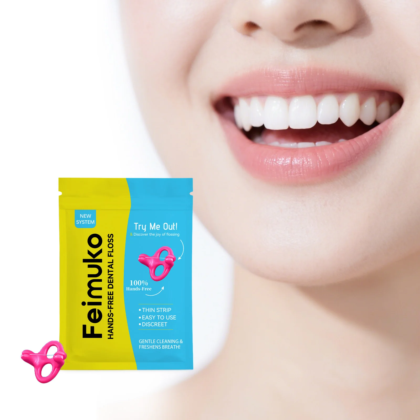 Feimuko Hands-free Dental Floss with a Hands-free Design That Fits Snugly Between Teeth, Cleans Teeth and Protects Gums.
Feimuko Hands-free Dental Floss with a Hands-free Design That Fits Snugly Between Teeth, Cleans Teeth and Protects Gums.