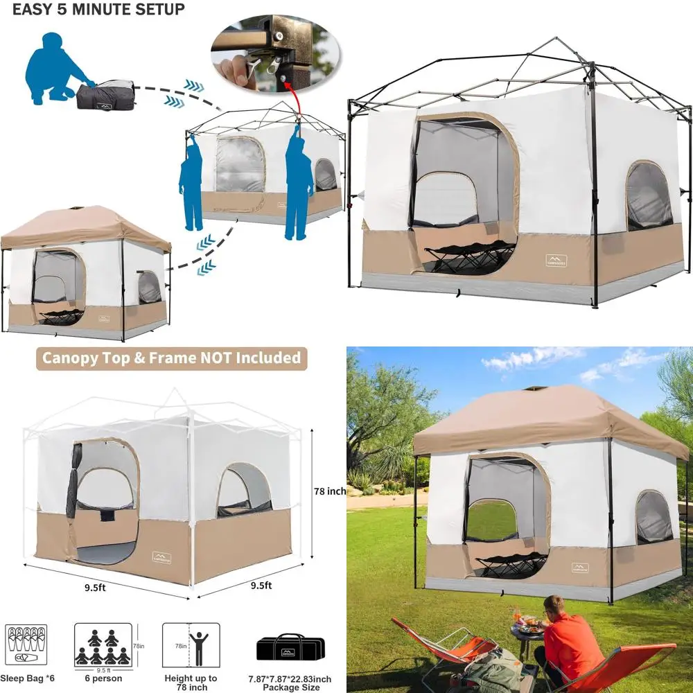 10x10 Pop Up Canopy to Camping Tent Conversion Kit - Vented Roof, Khaki
10x10 Pop Up Canopy to Camping Tent Conversion Kit - Vented Roof, Khaki