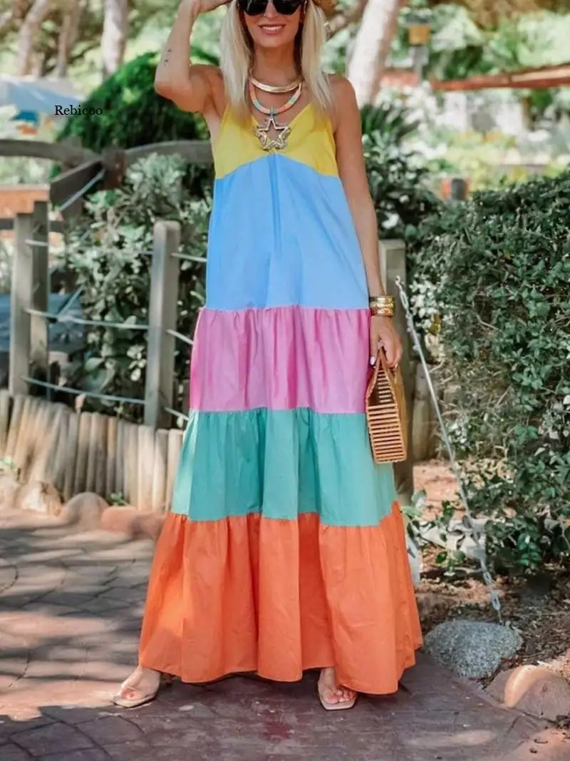 Summer Casual Loose Long Beach Dress Elegant Vintage Stripe Print Patchwork Women Dress 2022 Fashion Sleeveless Long Sling Dress
Summer Casual Loose Long Beach Dress Elegant Vintage Stripe Print Patchwork Women Dress 2022 Fashion Sleeveless Long Sling Dress
