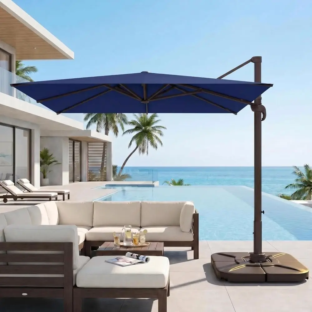 9' Square Cantilever Patio Umbrella with Base, 360-Degree Rotation, UV Protection, Navy Blue
9' Square Cantilever Patio Umbrella with Base, 360-Degree Rotation, UV Protection, Navy Blue
