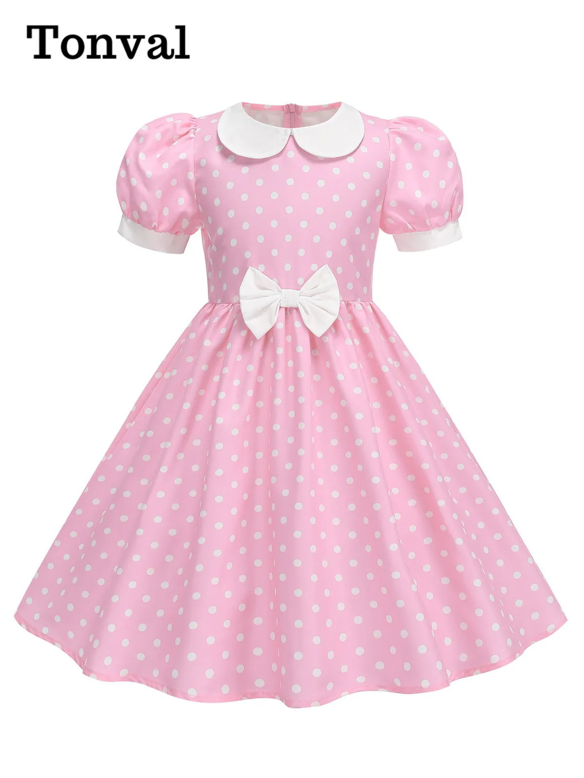Tonval Kids Dresses Peter Pan Collar Puff Sleeve Vintage Style Cute Bow Front Polka Dot Print Girls Pleated Dress
Tonval Kids Dresses Peter Pan Collar Puff Sleeve Vintage Style Cute Bow Front Polka Dot Print Girls Pleated Dress