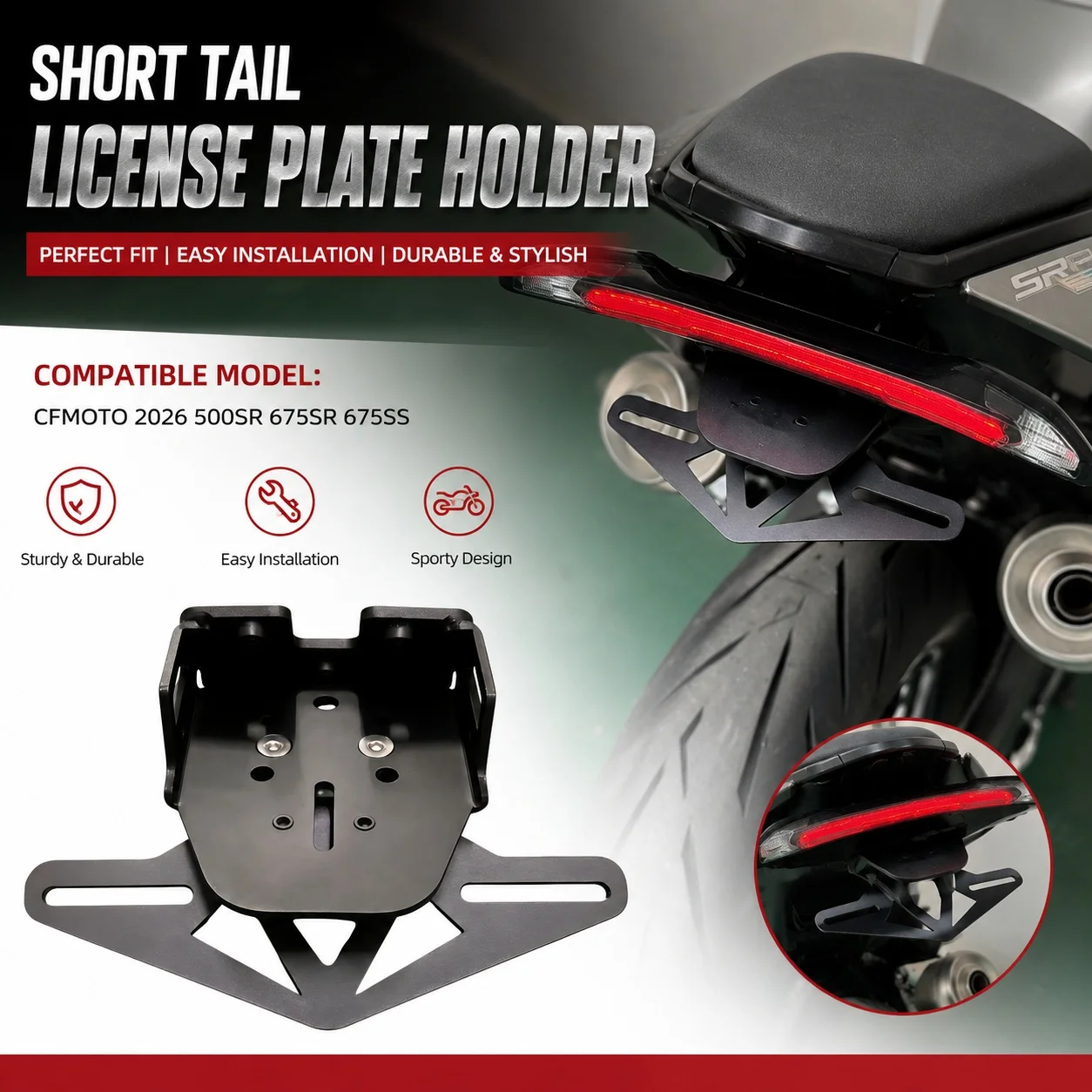 Motorcycle For CFMOTO 500 SR 675SR 675NK Rear License Plate Accessories short tail rear license plate frame 500SR 2026
Motorcycle For CFMOTO 500 SR 675SR 675NK Rear License Plate Accessories short tail rear license plate frame 500SR 2026